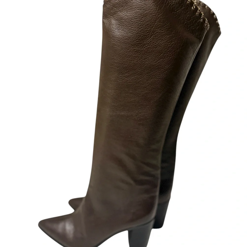 SCHUTZ Women's Valy Pull-On High Heel Over-the-Knee with a fine chain design. - Picture 2 of 16